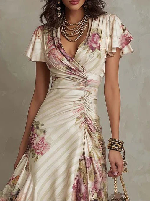 Alba™ | Vestido Midi Envolvente Fruncido Floral Elegante