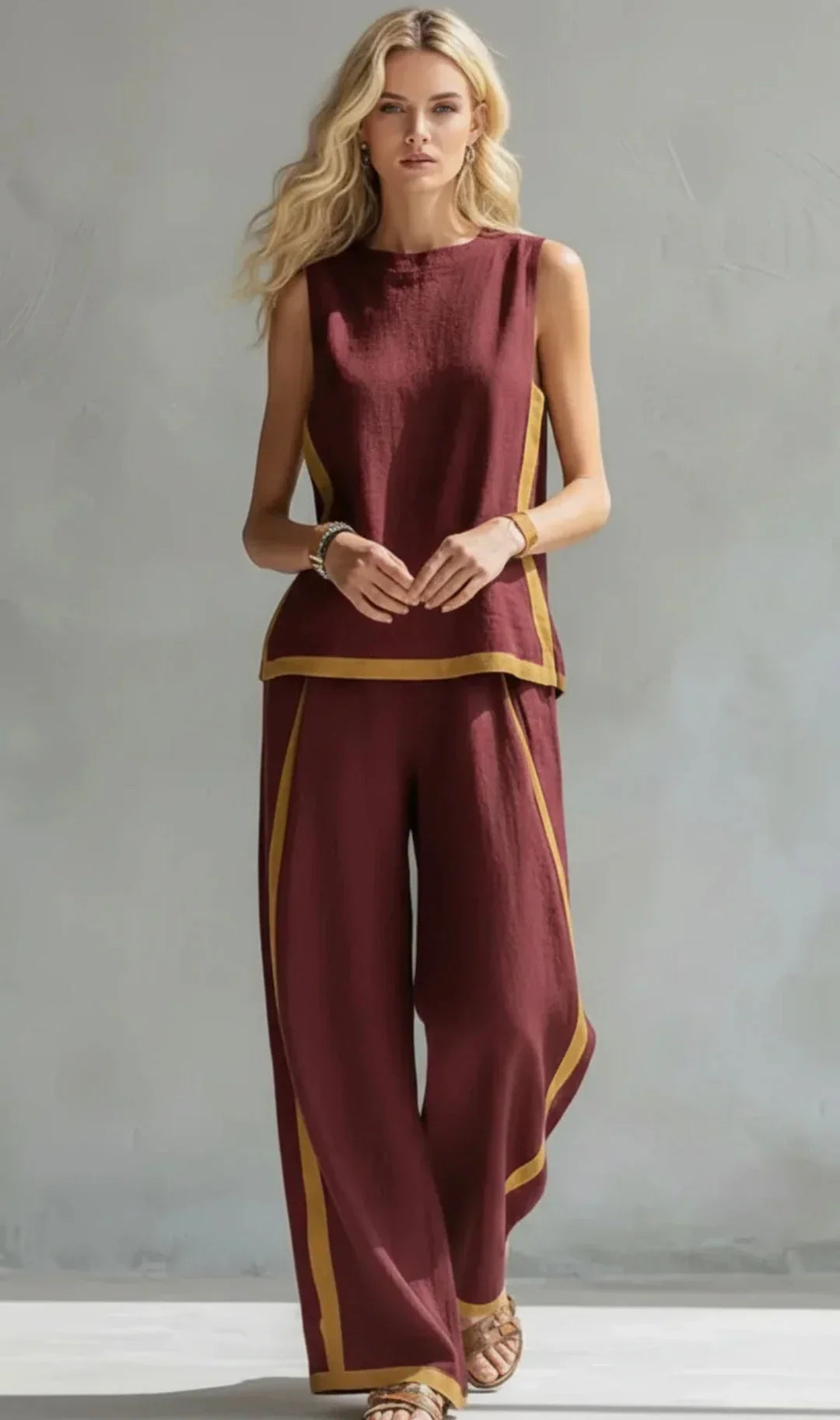 Ursula - Conjunto elegante y casual de chaleco y pantalón con acabados bicolor