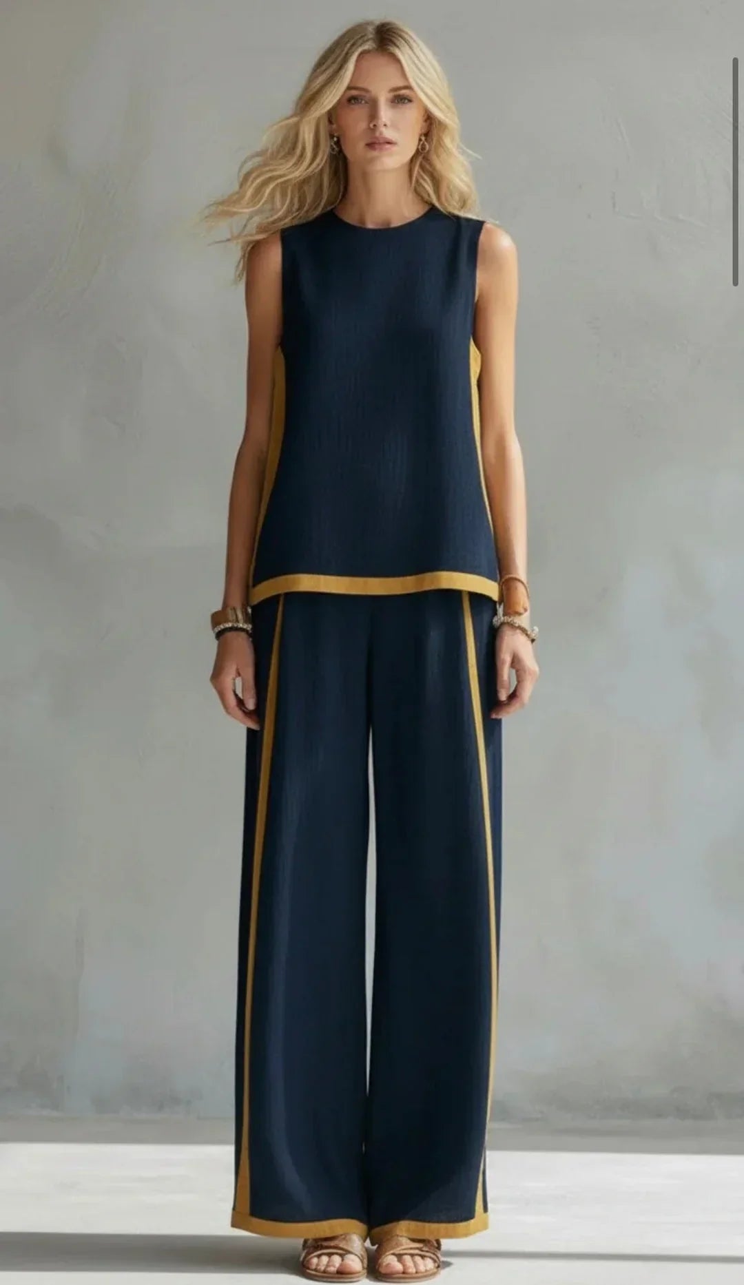 Ursula - Conjunto elegante y casual de chaleco y pantalón con acabados bicolor