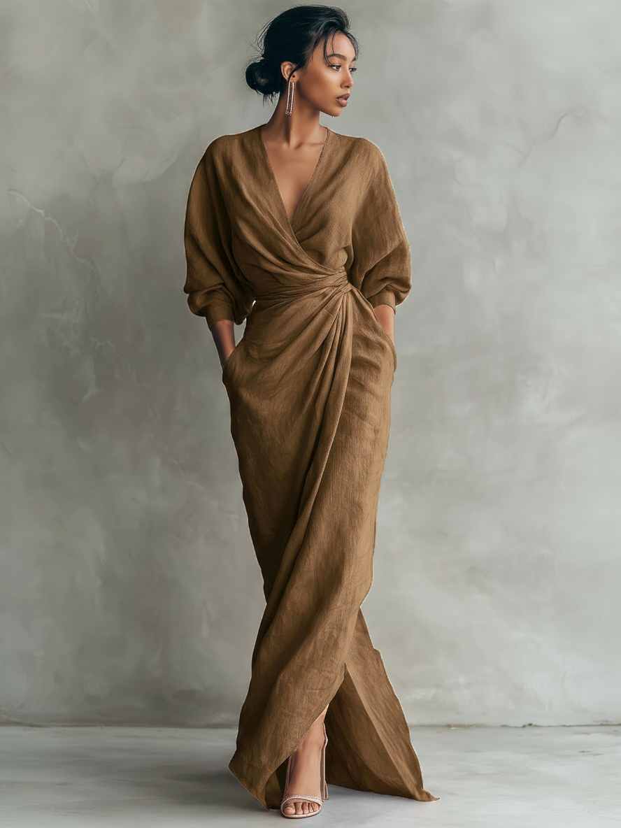 Vestido maxi lino color