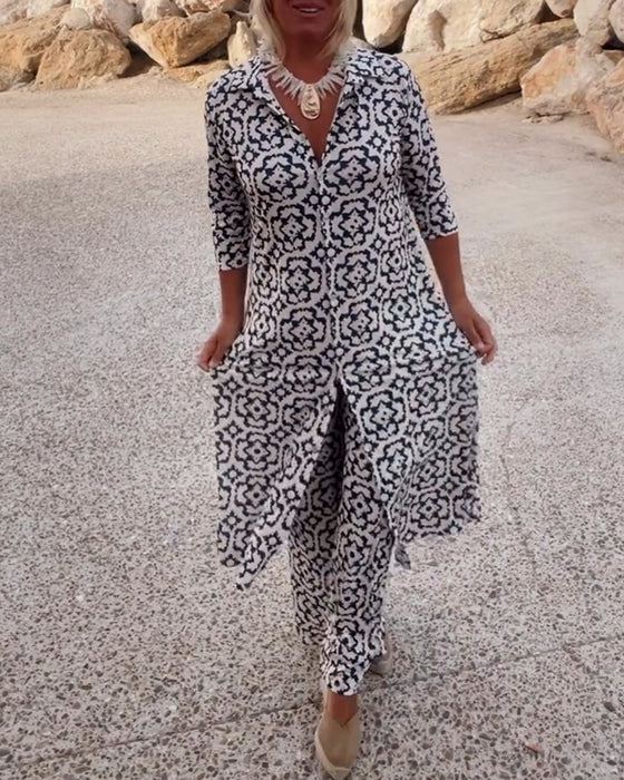 Sara™ | Conjunto Boho de Túnica con Estampado Geométrico y Pantalón Ancho