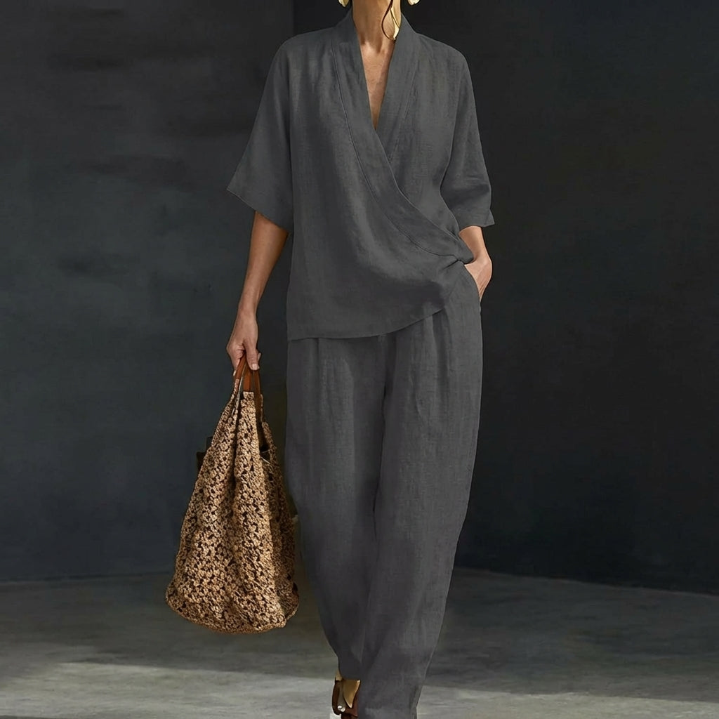 Dolores™ | Conjunto Relajado de Top Henley y Pantalón Ancho