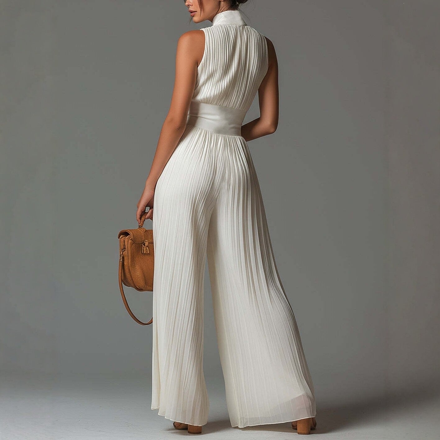Mono gasa pantalones plisados