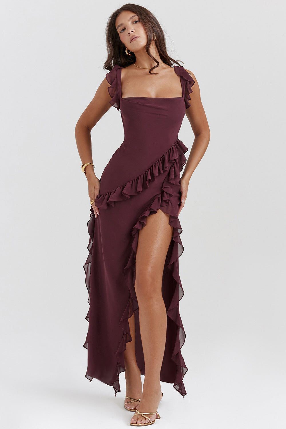 Amira™ | Vestido Largo de Tirantes Ciruela Oscura