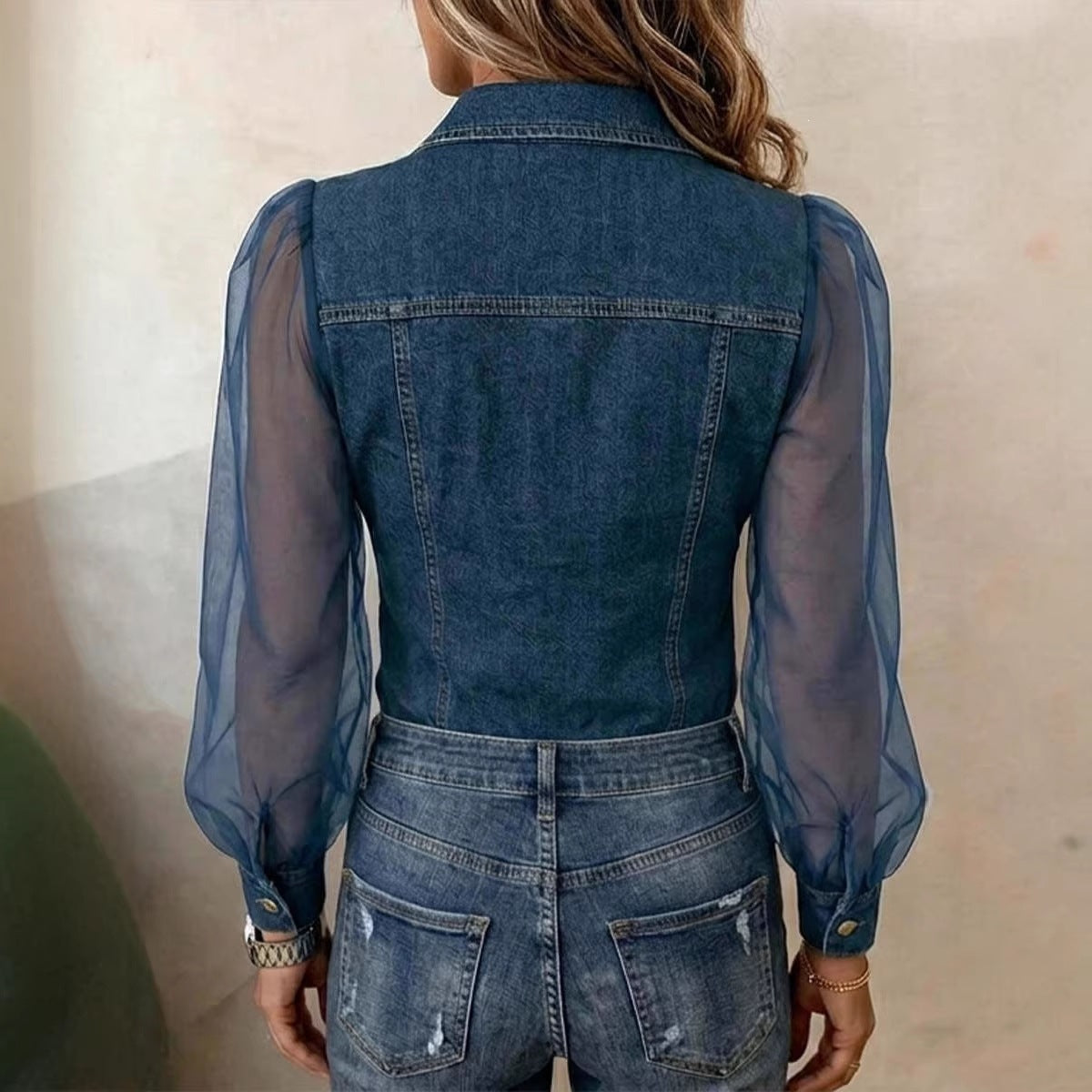 Valentina™ | Blusa Vaquera Patchwork con Manga Larga y Botones