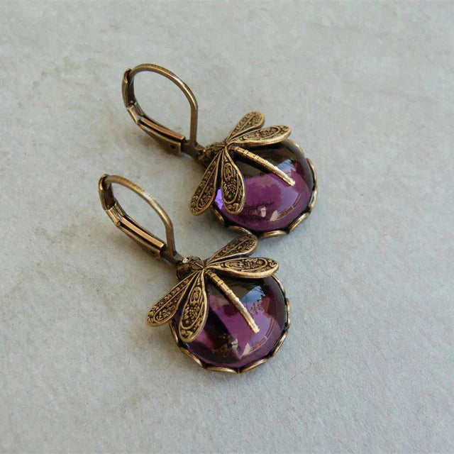 Pendientes esféricos de libélula en dorado antiguo