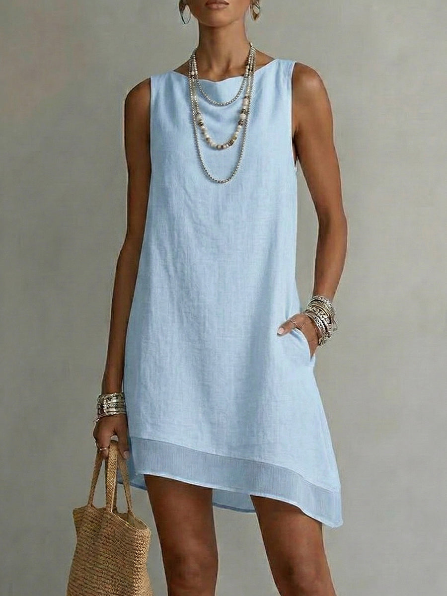Vestido Escote Barco Sin Mangas con Falda Diagonal