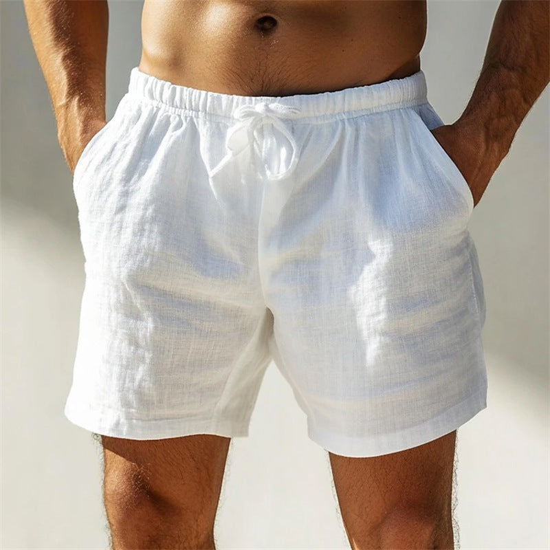 Álvaro| Pantalones cortos de verano de algodón y lino con cordón para hombre