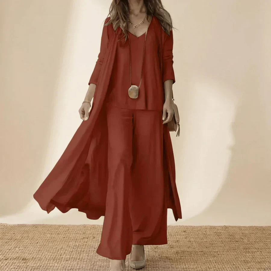 Raquel™ | Conjunto Suave de Tres Piezas con Túnica y Pantalón Ancho
