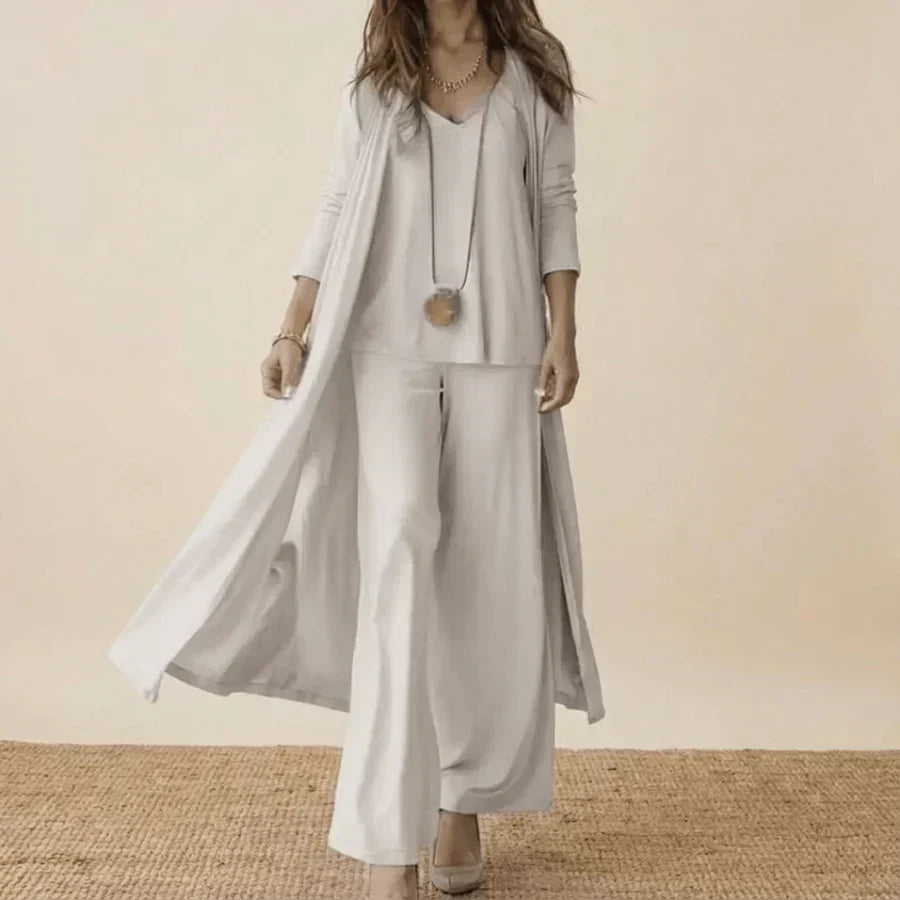 Raquel™ | Conjunto Suave de Tres Piezas con Túnica y Pantalón Ancho