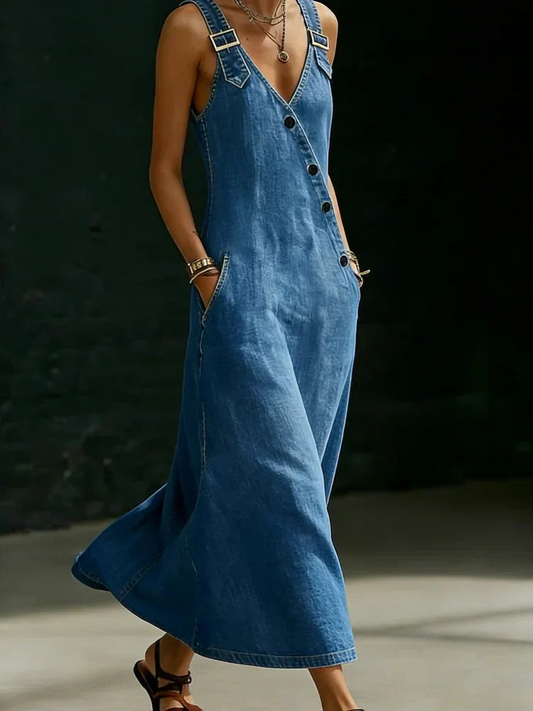 Vera™ | Vestido largo denim abotonado