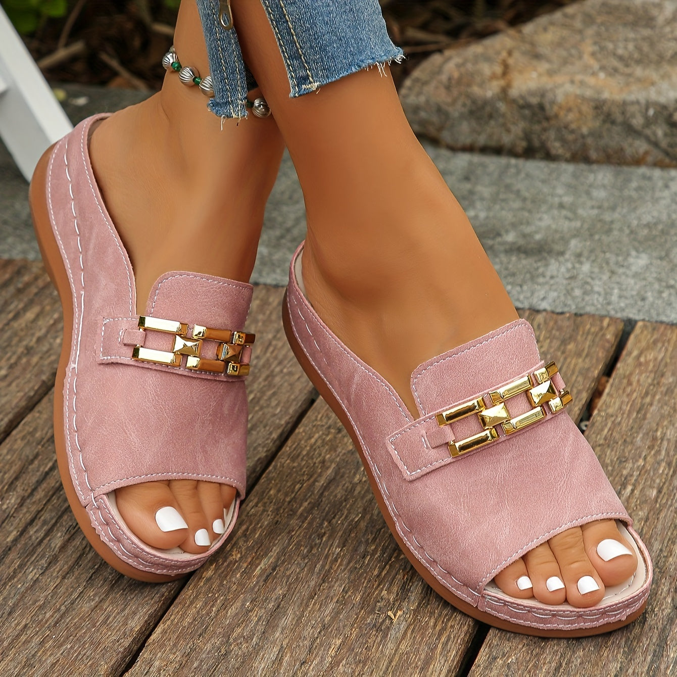 Roseline sandalias slide negro