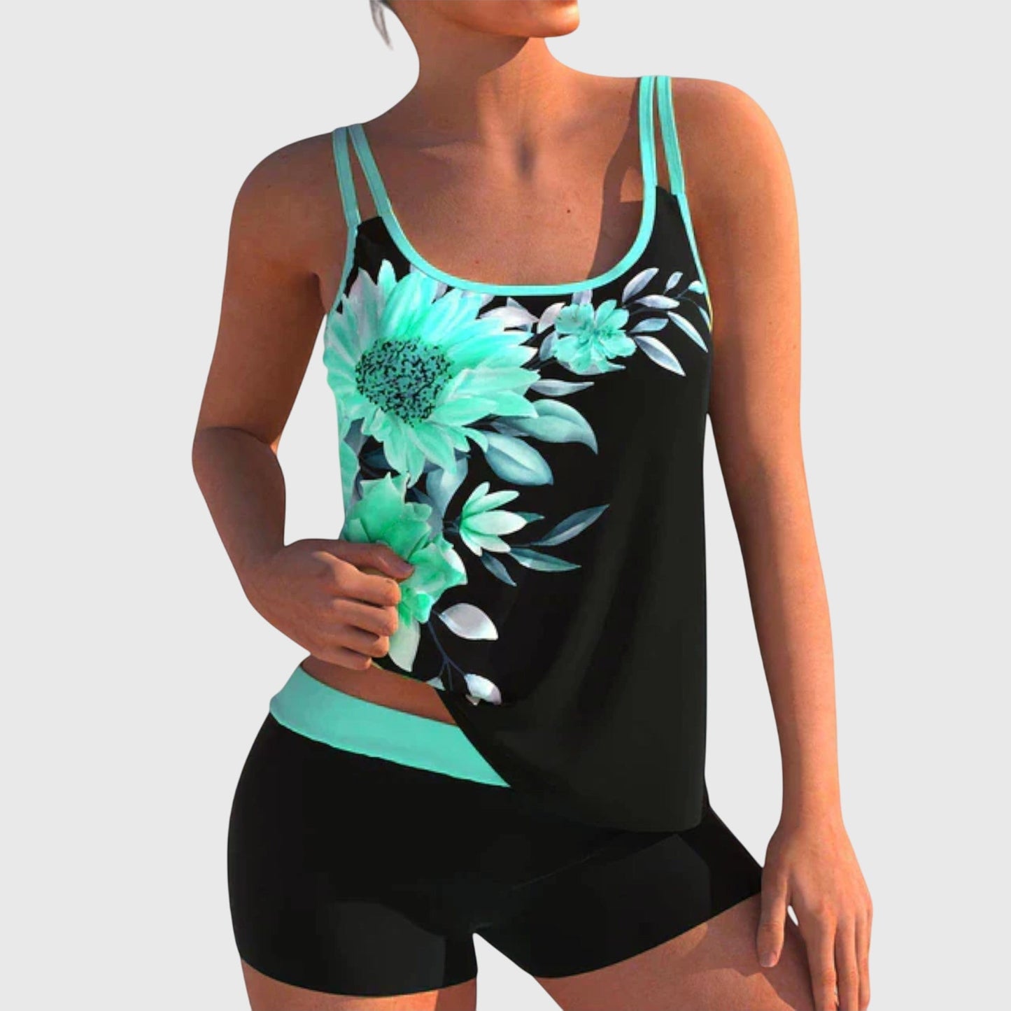 Flor – Tankini floral con short y efecto vientre plano
