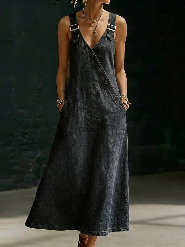 Vera™ | Vestido largo denim abotonado