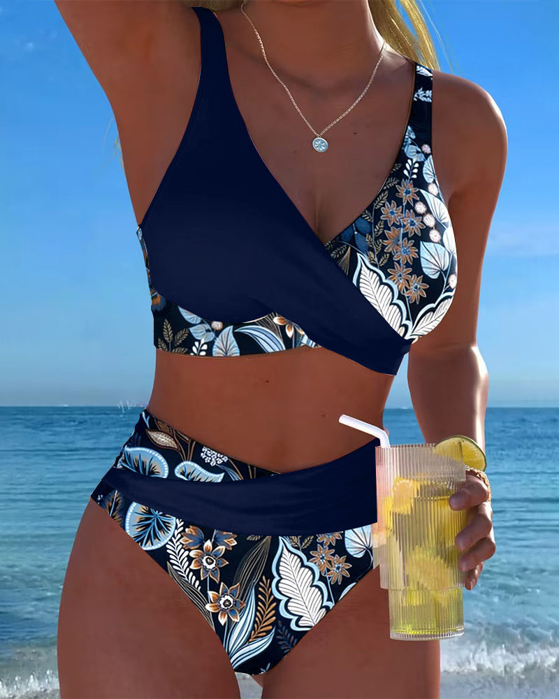 Bikini Contraste Color Estampado Floral