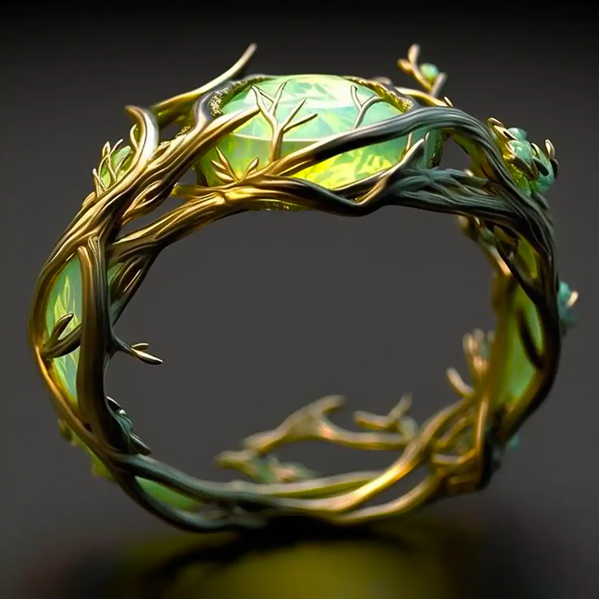 Anillo ópalo verde naturaleza de bisutería