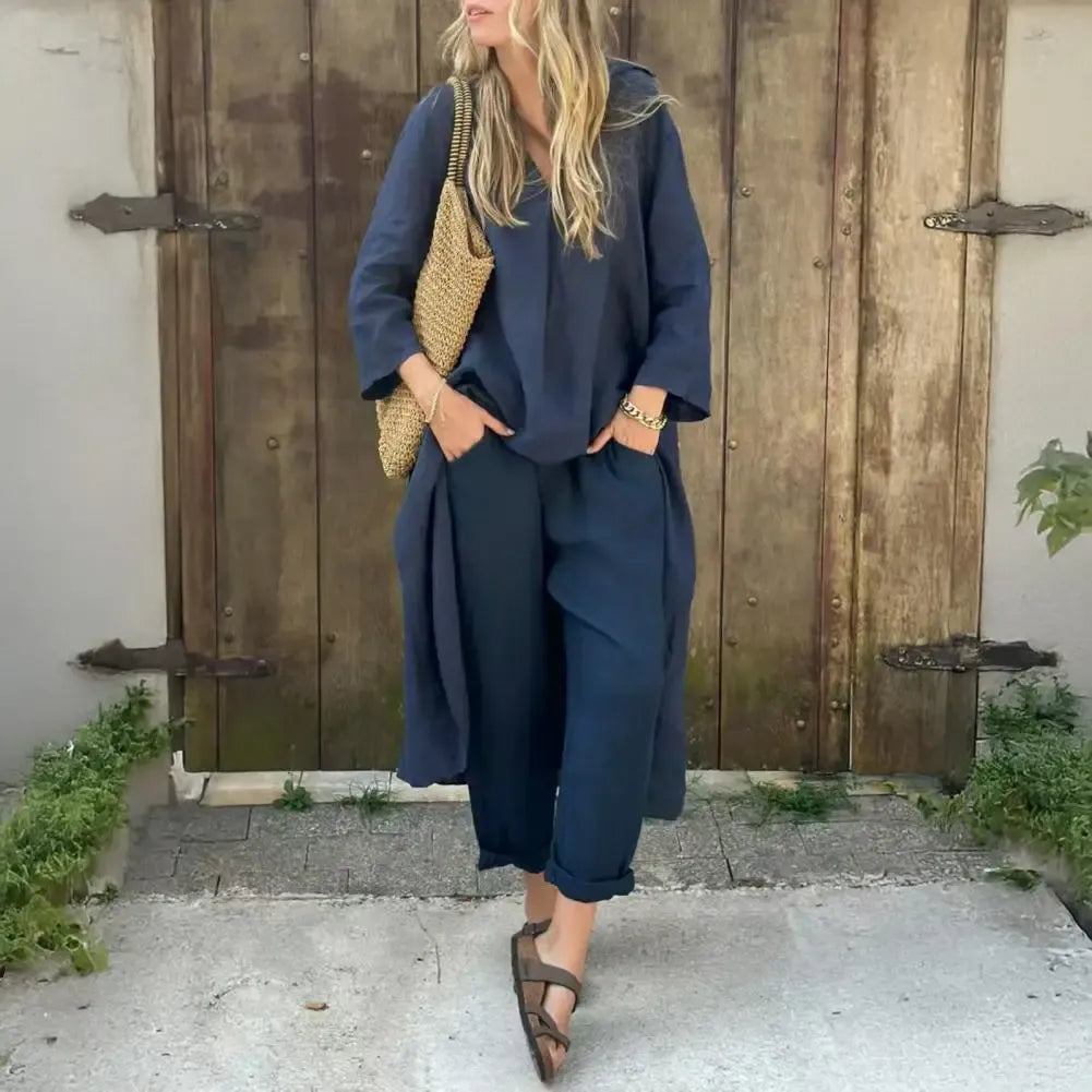 Lucía™ | Conjunto de Dos Piezas con Chaleco Largo Relajado y Pantalón Ancho