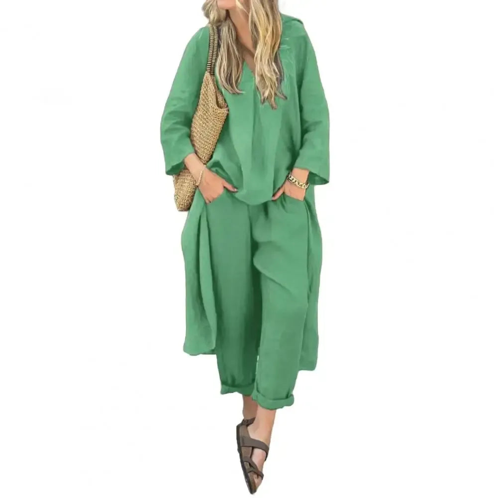 Lucía™ | Conjunto de Dos Piezas con Chaleco Largo Relajado y Pantalón Ancho