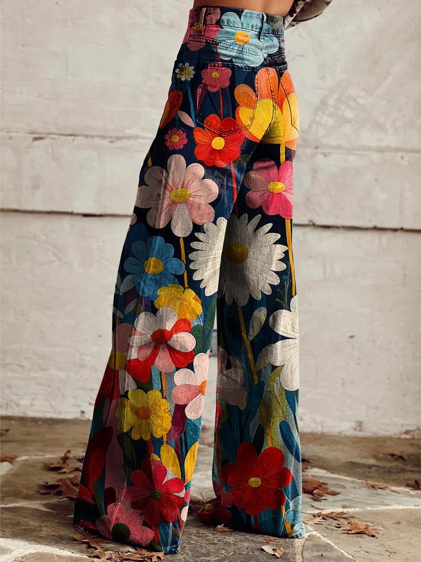 Léna - Pantalón floral de pierna ancha