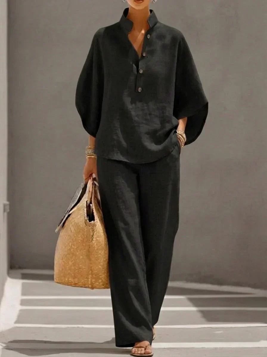 Maribel™ | Conjunto Top con Mangas Murciélago y Pantalón Ancho