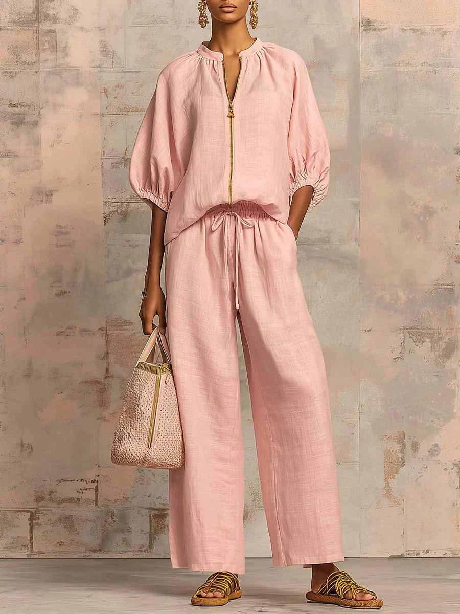 Alba™ | Conjunto Relajado de Camisa con Botones y Pantalón Ancho