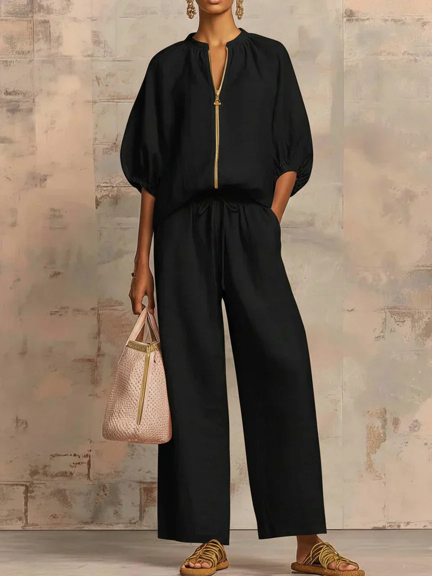 Alba™ | Conjunto Relajado de Camisa con Botones y Pantalón Ancho