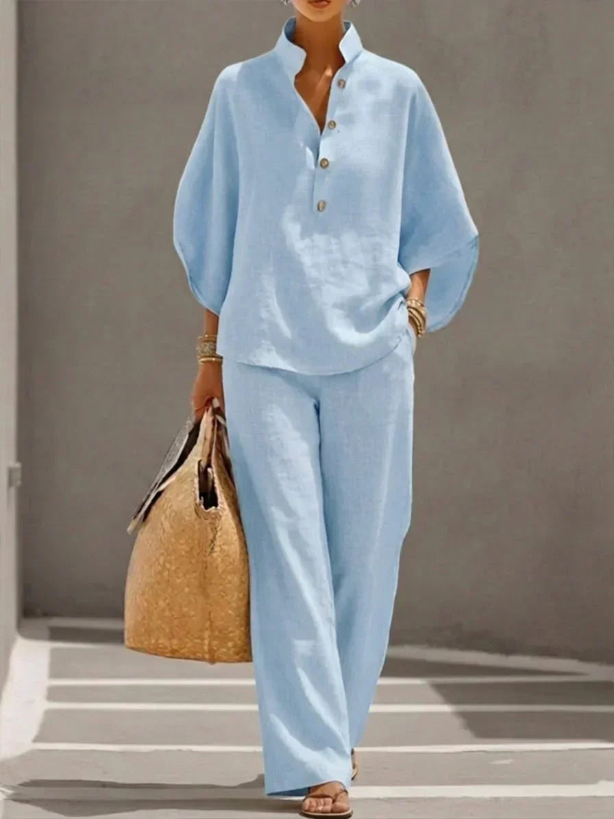 Maribel™ | Conjunto Top con Mangas Murciélago y Pantalón Ancho