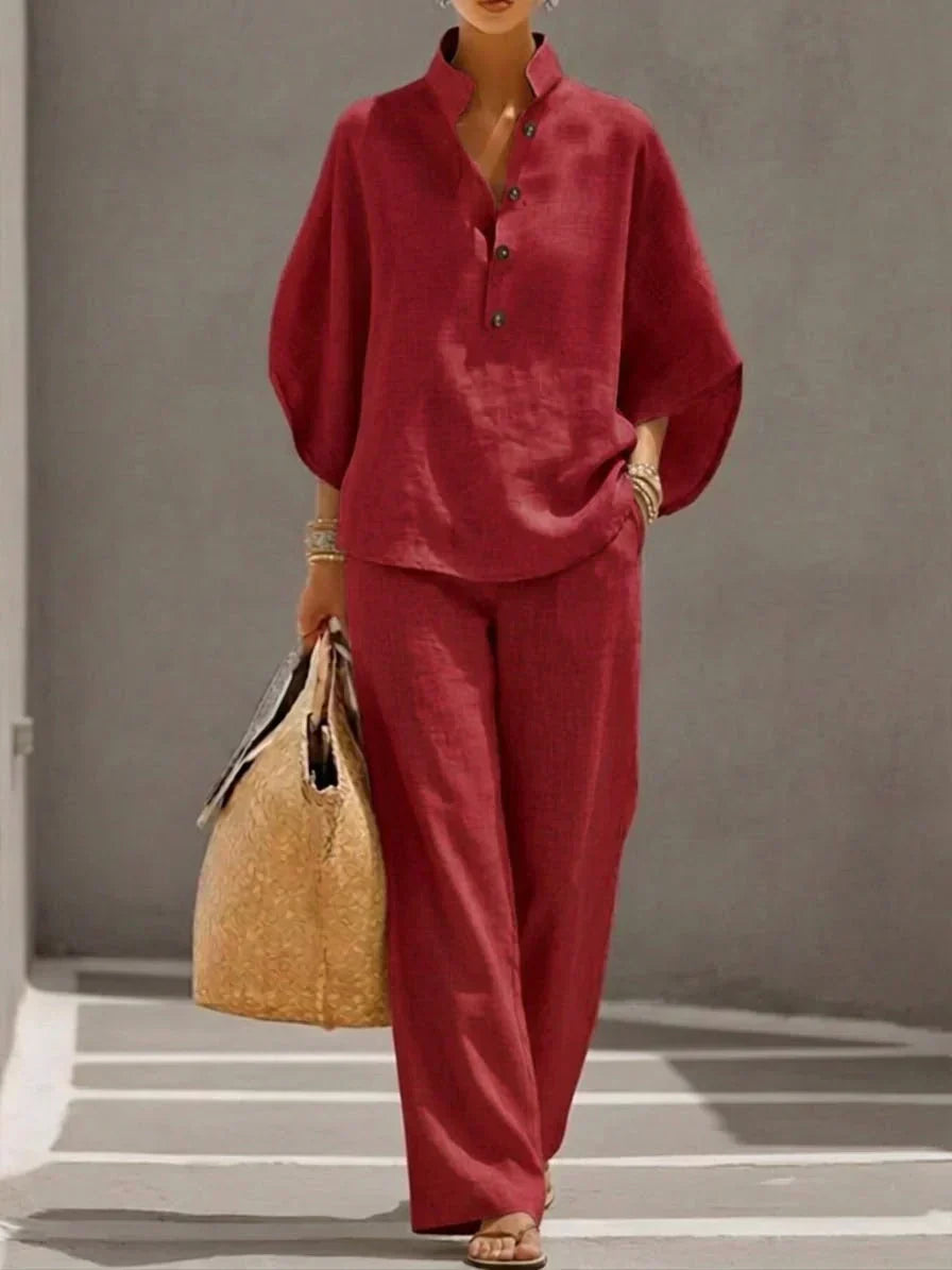 Maribel™ | Conjunto Top con Mangas Murciélago y Pantalón Ancho