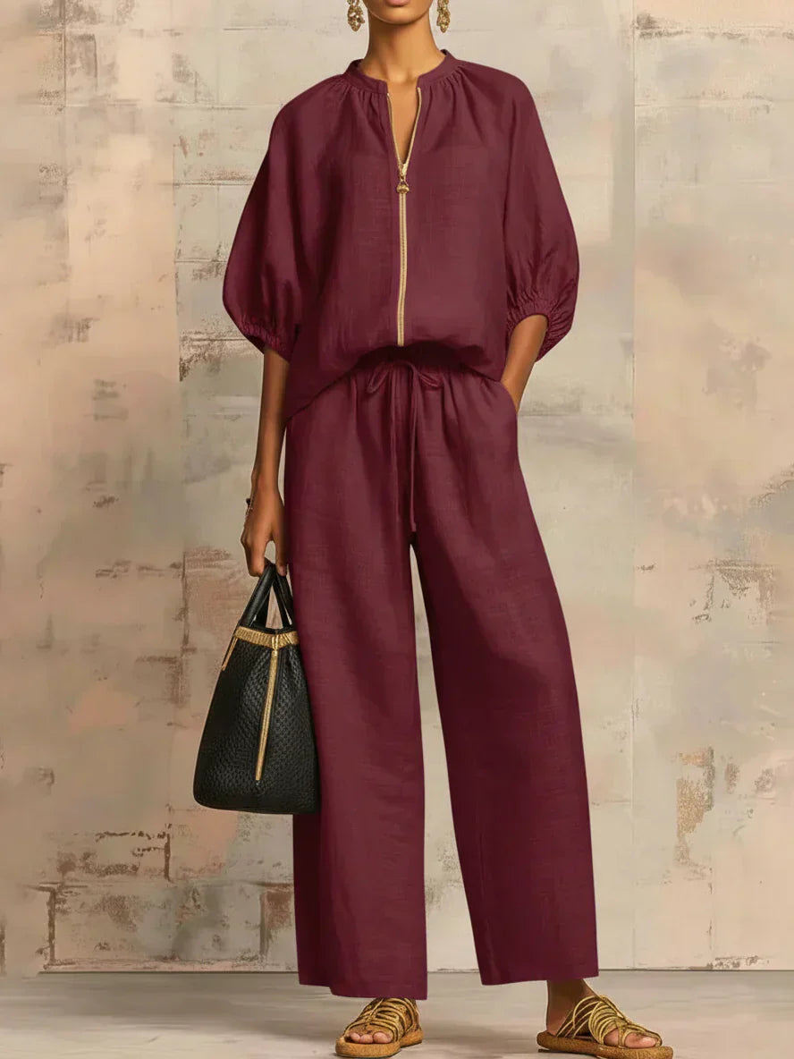Alba™ | Conjunto Relajado de Camisa con Botones y Pantalón Ancho