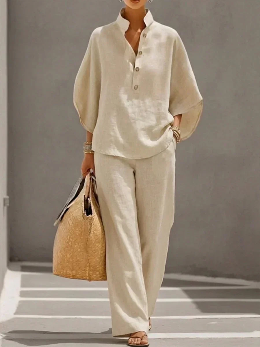 Maribel™ | Conjunto Top con Mangas Murciélago y Pantalón Ancho