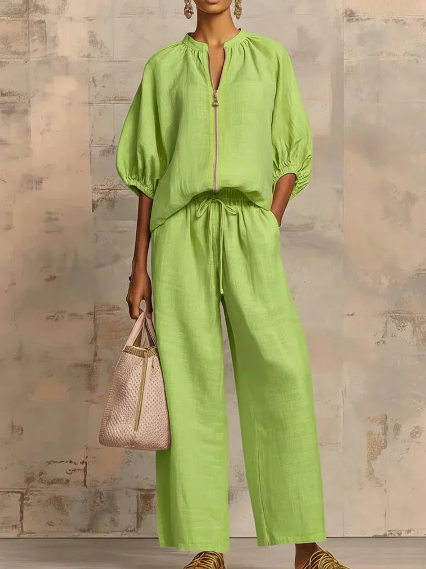 Alba™ | Conjunto Relajado de Camisa con Botones y Pantalón Ancho