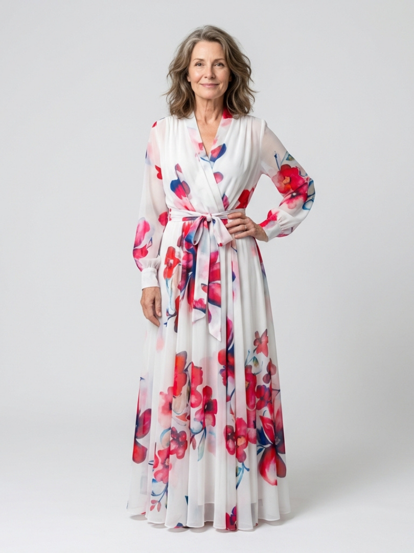 Vestido Maxi Floral de Manga Larga