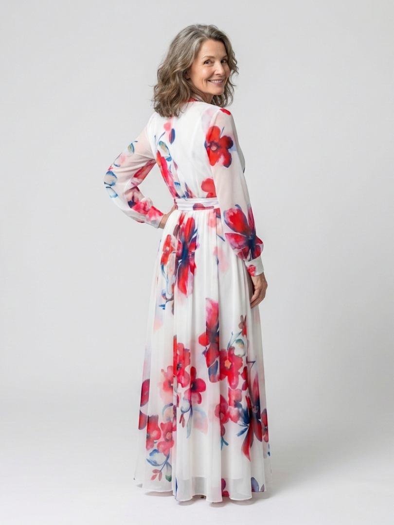 Vestido Maxi Floral de Manga Larga