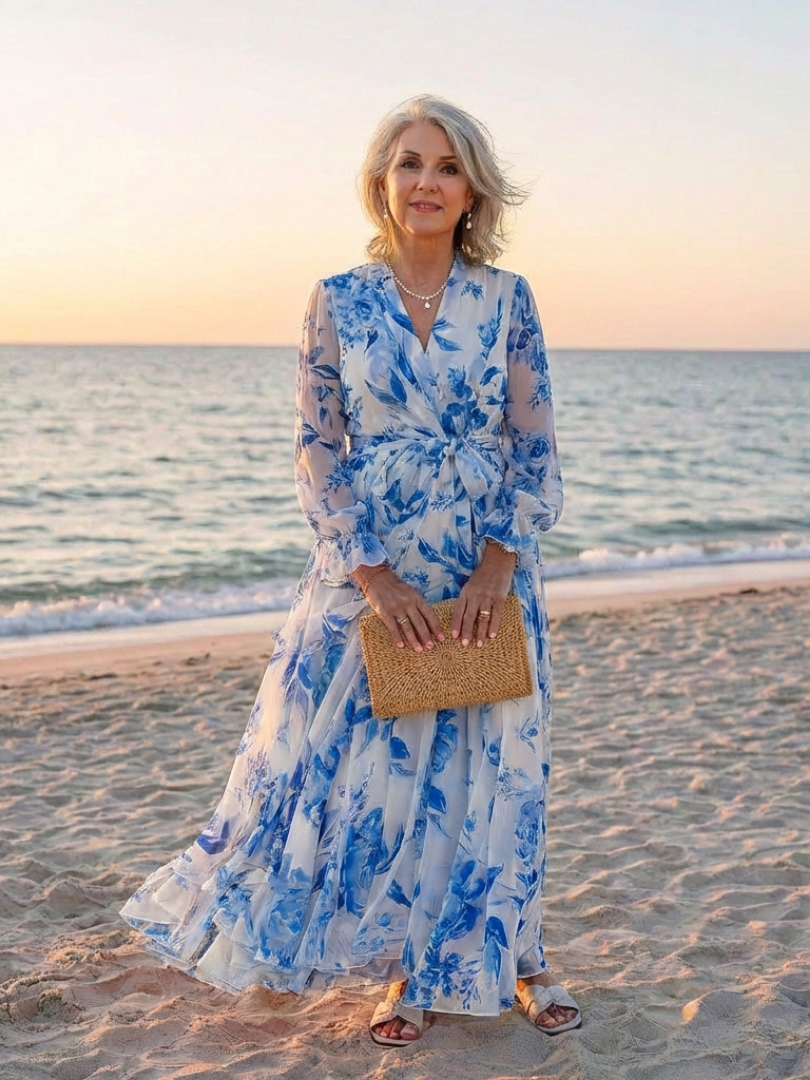 Vestido Maxi Floral de Manga Larga