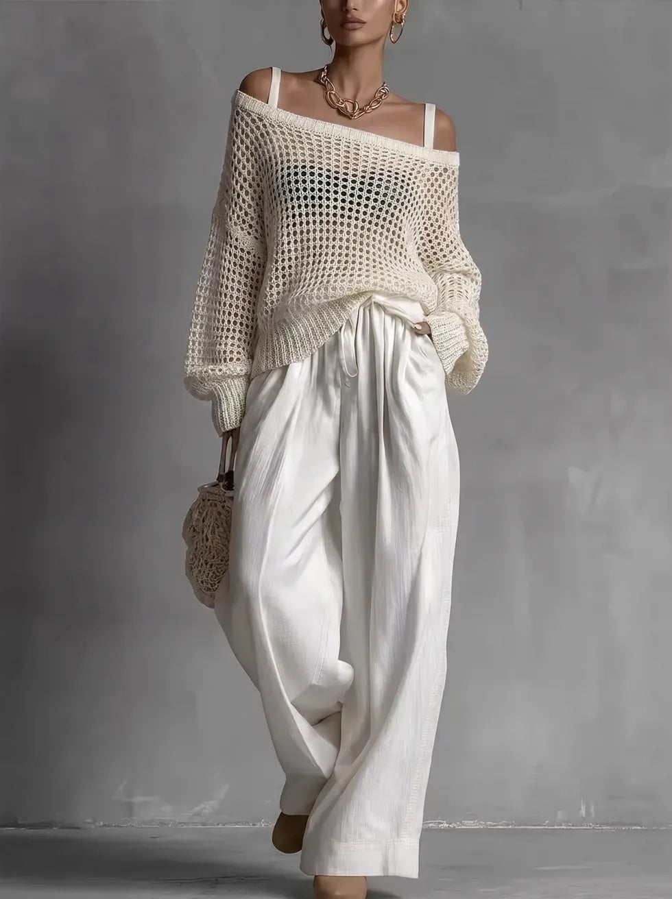 Claribel™ | Conjunto Elegante Top Hombros Descubiertos y Pantalón Pierna Ancha