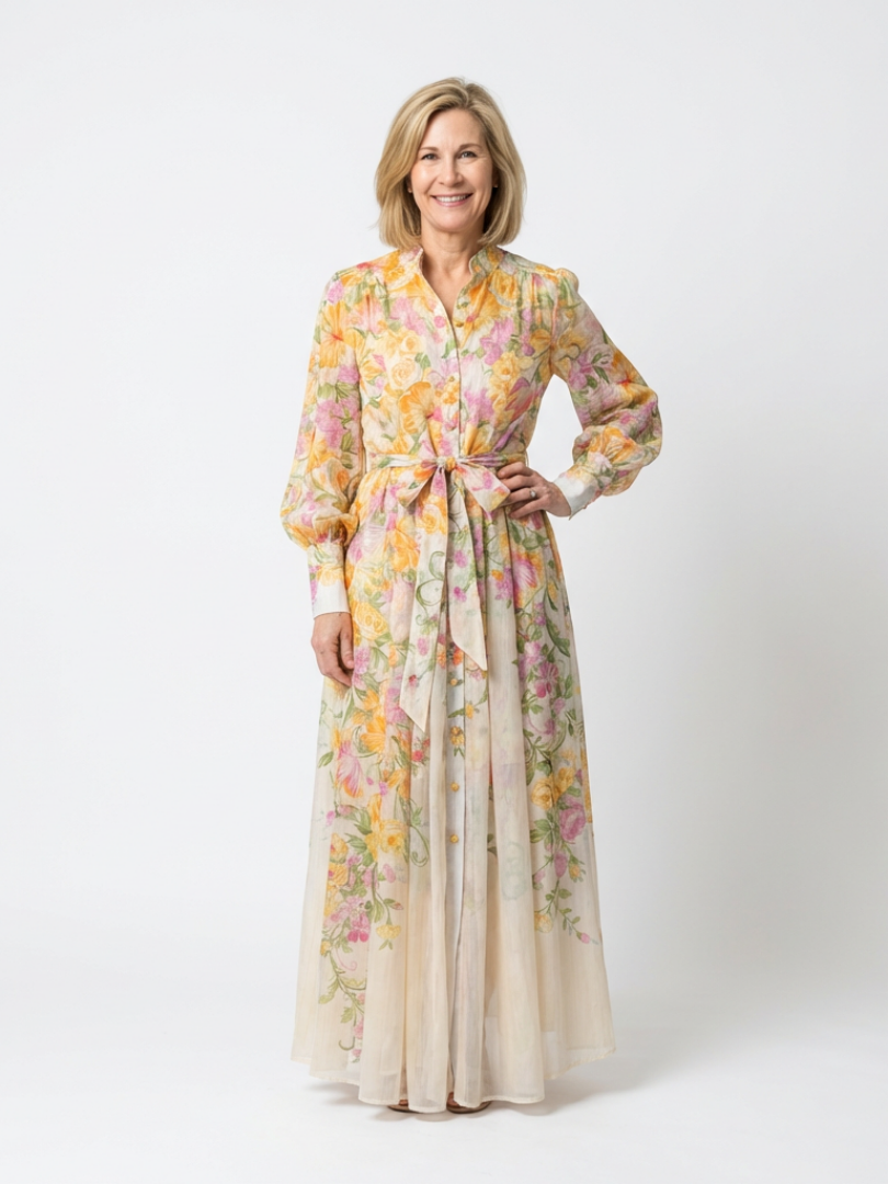 Vestido Maxi Floral de Manga Larga