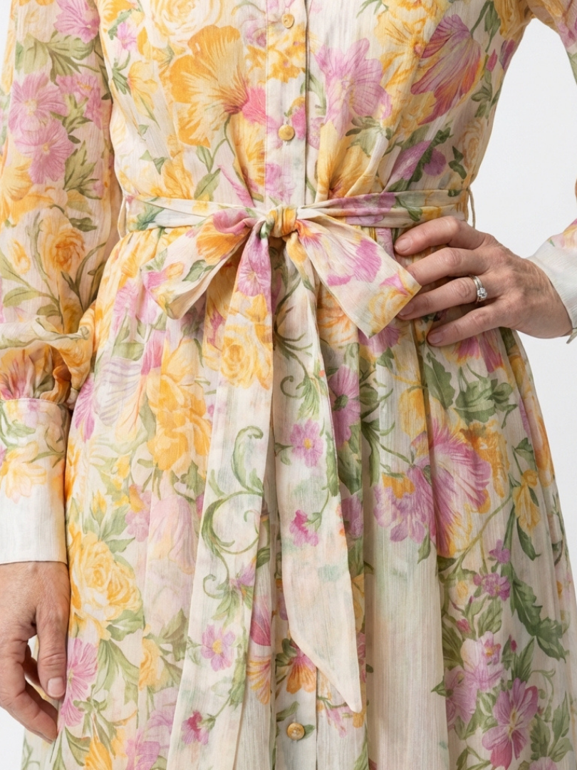 Vestido Maxi Floral de Manga Larga
