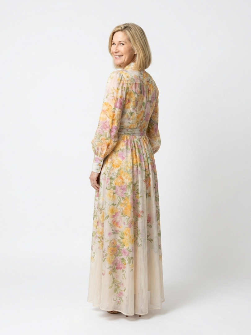 Vestido Maxi Floral de Manga Larga