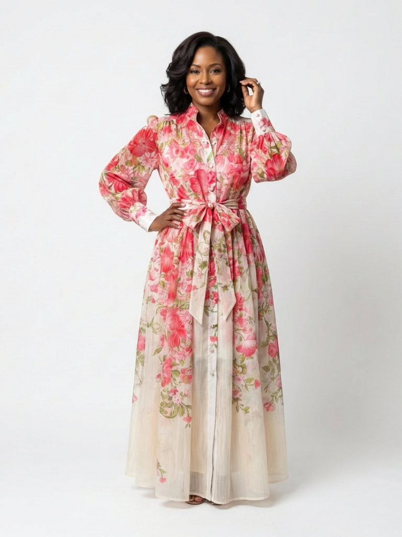 Vestido Maxi Floral de Manga Larga