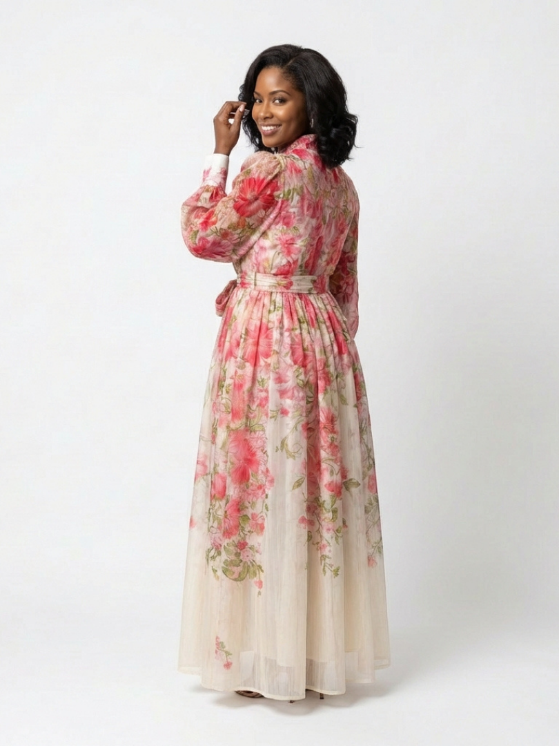 Vestido Maxi Floral de Manga Larga