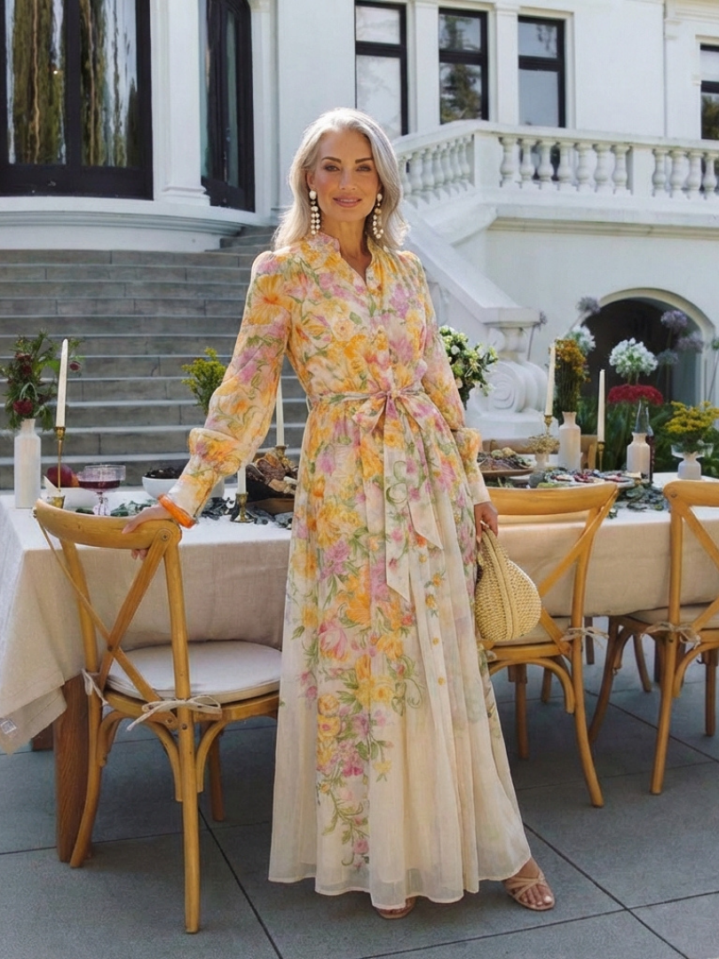 Vestido Maxi Floral de Manga Larga